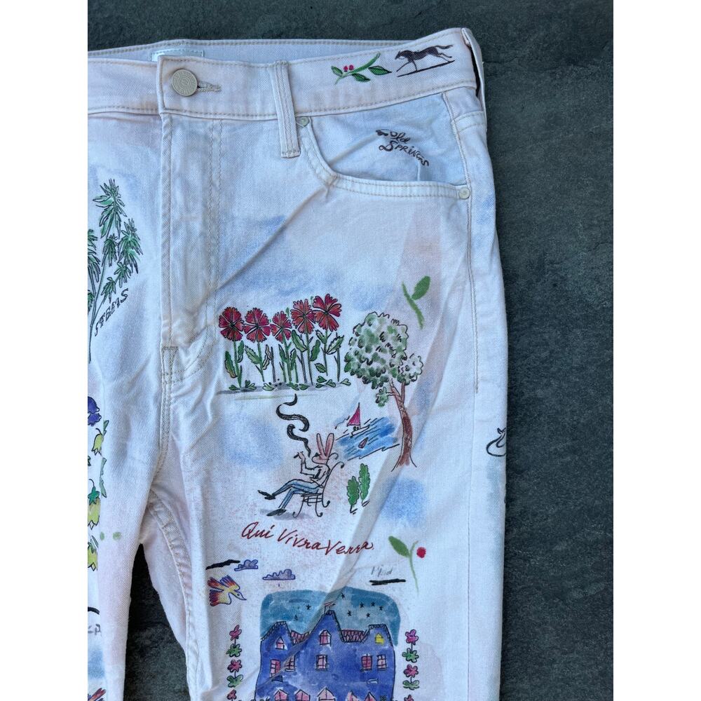MOTHER The Rider Skimp Straight Leg Jeans Moto-Rabbit Distressed Paint 34 🎨 - Picture 5 of 13